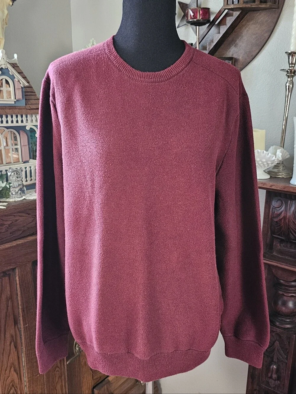 Calvin Klein XL Burgundy Crewneck Sweater Men's Lightweight Knit Classic Pullove